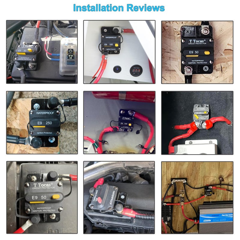 T Tocas T3 Surface-Mount 80 Amp Circuit Breaker with Manual Reset Switch Button, 12V - 48V DC, Waterproof 80A - Image 2
